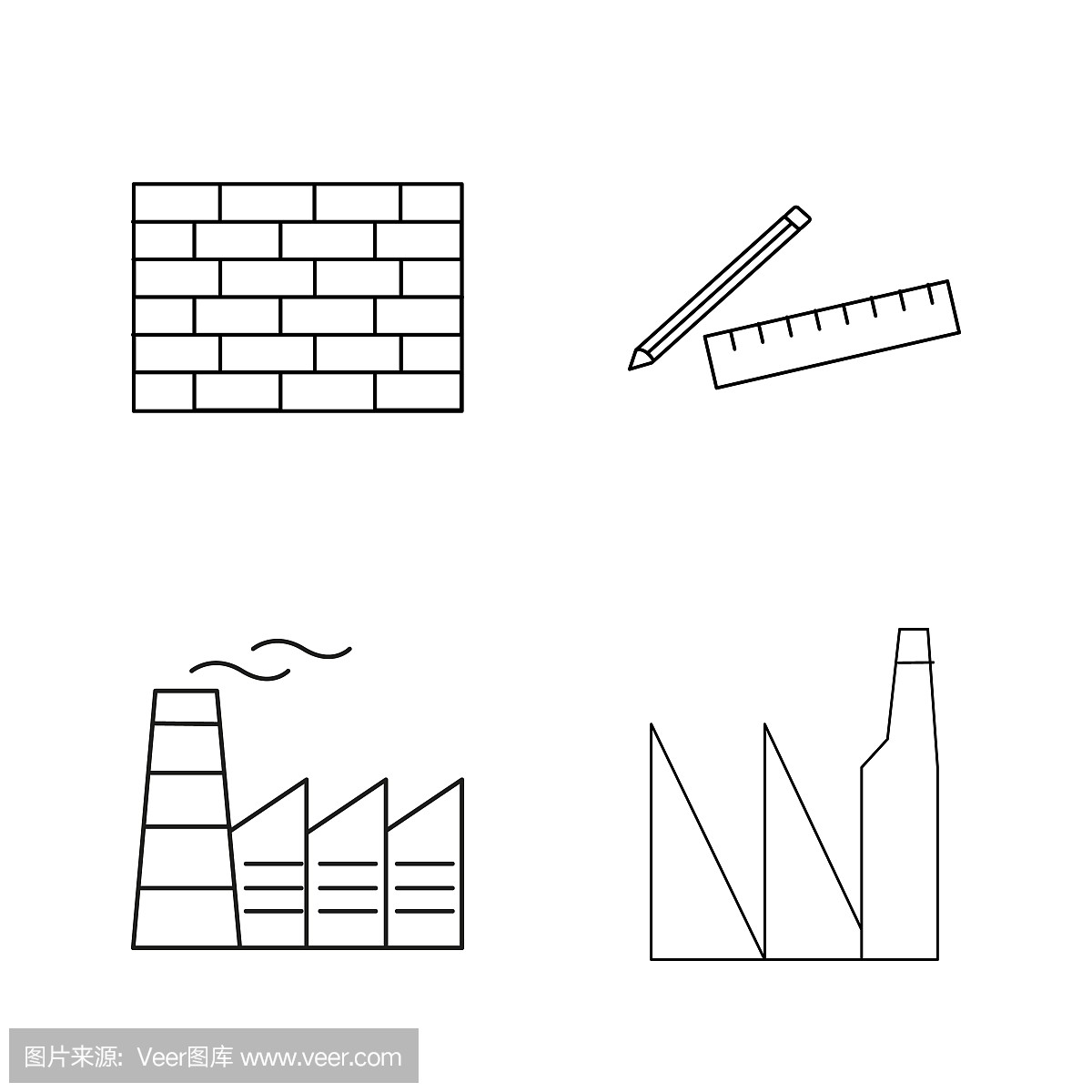 建筑和建筑简单的线性轮廓矢量图标集。