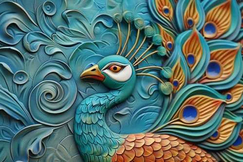 立体孔雀浮雕装饰背景工艺品 海报设计 下载请至来源处
